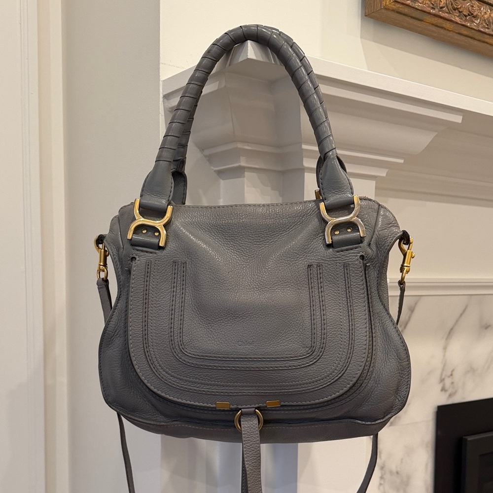 Chloe Gray Shoulder Bag with Gold Hardware